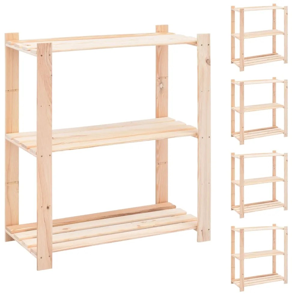 Scaffali A 3 Livelli 5 Pz 80x38x90 Cm İn Massello Pino 150 Kg /