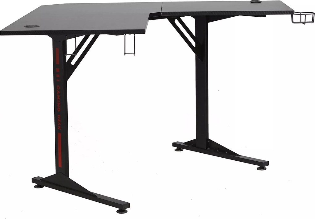 Scrivania angolare B-219 in MDF nero e struttura in metallo – con supporto cuffie e portabicchiere