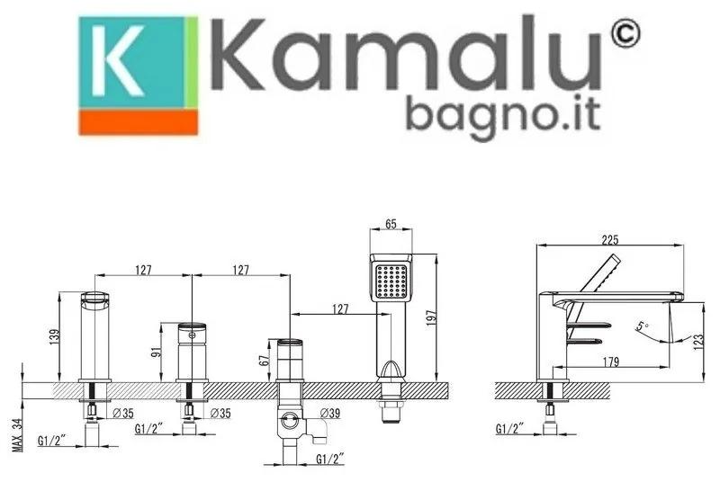 Kamalu - miscelatore per bordo vasca con doccetta e flessibile | lara-910bv