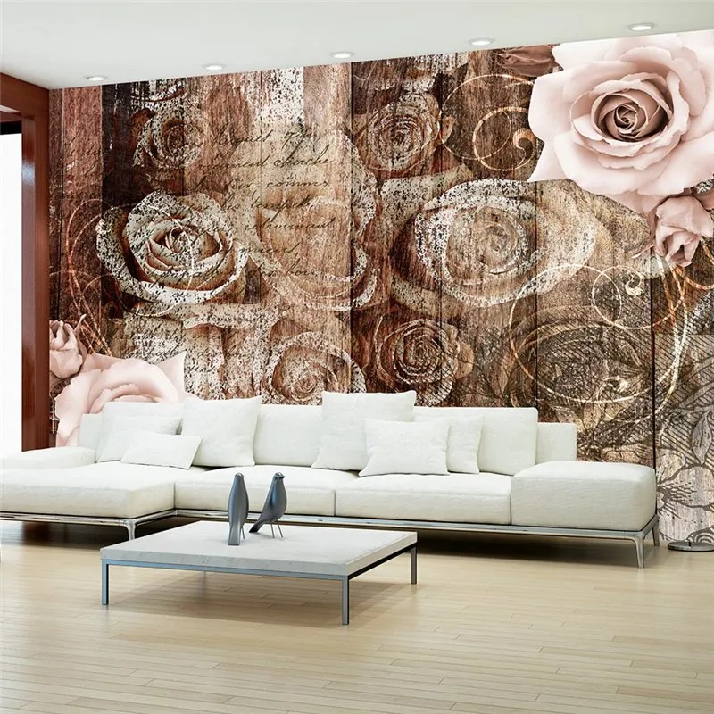 Fotomurale  Old Wood & Roses  Colore Rosa, Dimensioni e Misure 300x210