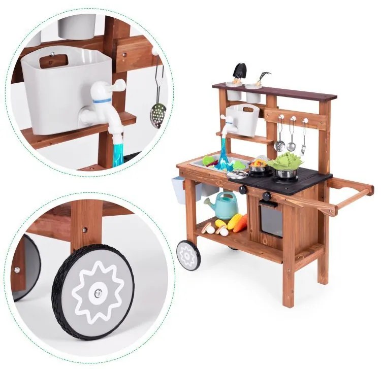 Cucina per bambini in legno di abete con accessori