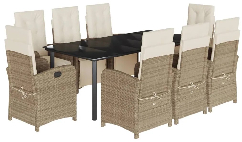 Set da pranzo da giardino 9 pz con cuscini beige in polyrattan