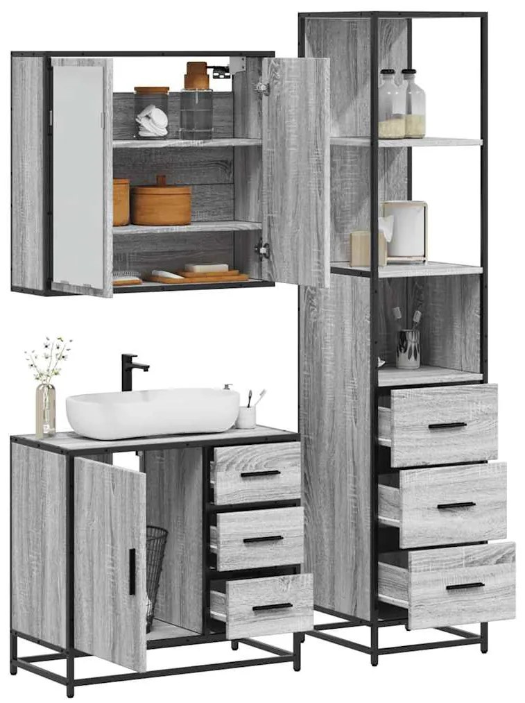 Set Mobili Da Bagno 3 Pz Grigio Sonoma İn Legno Multistrato /