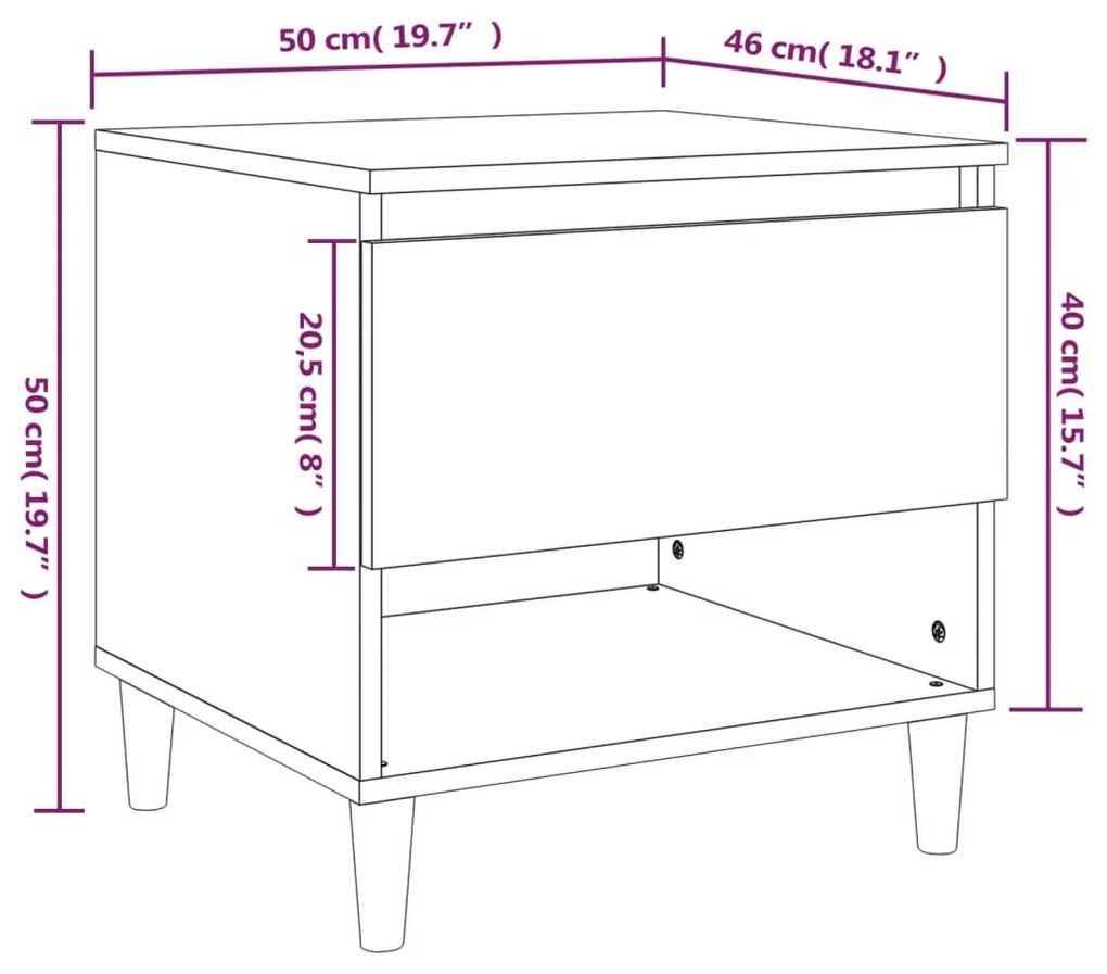 Comodini 2 pz Bianco Lucido 50x46x50 cm in Legno Multistrato