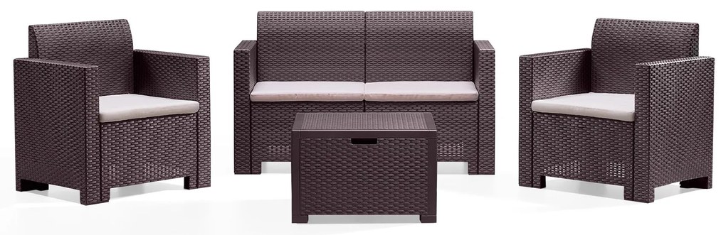 NEBRASKA - salotto da giardino completo di cuscini intreccio in rattan sintetico