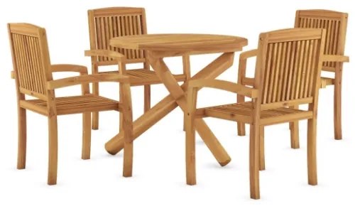 Set da Pranzo per Giardino 5 pz in Legno Massello di Teak