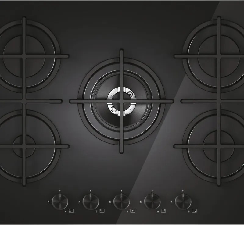 Piastra di cottura a gas 5 fuochi L 75 cm CVG6BR4WTW VETRO WH CANDY nero