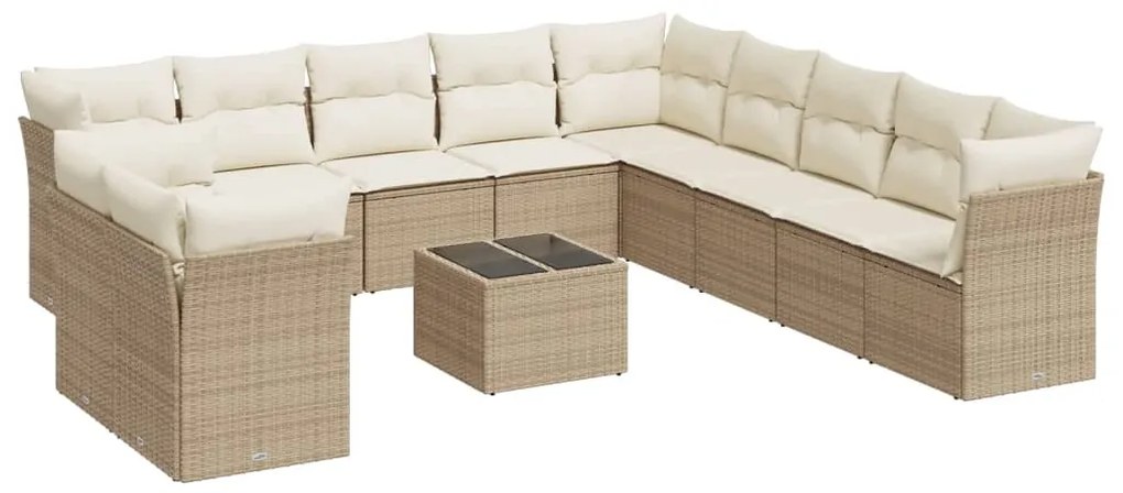 Set divani da giardino 12 pz con cuscini beige in polyrattan