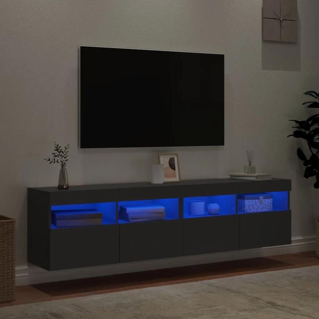 Mobili TV a Parete con Luci LED 2pz Neri 80x30x40 cm