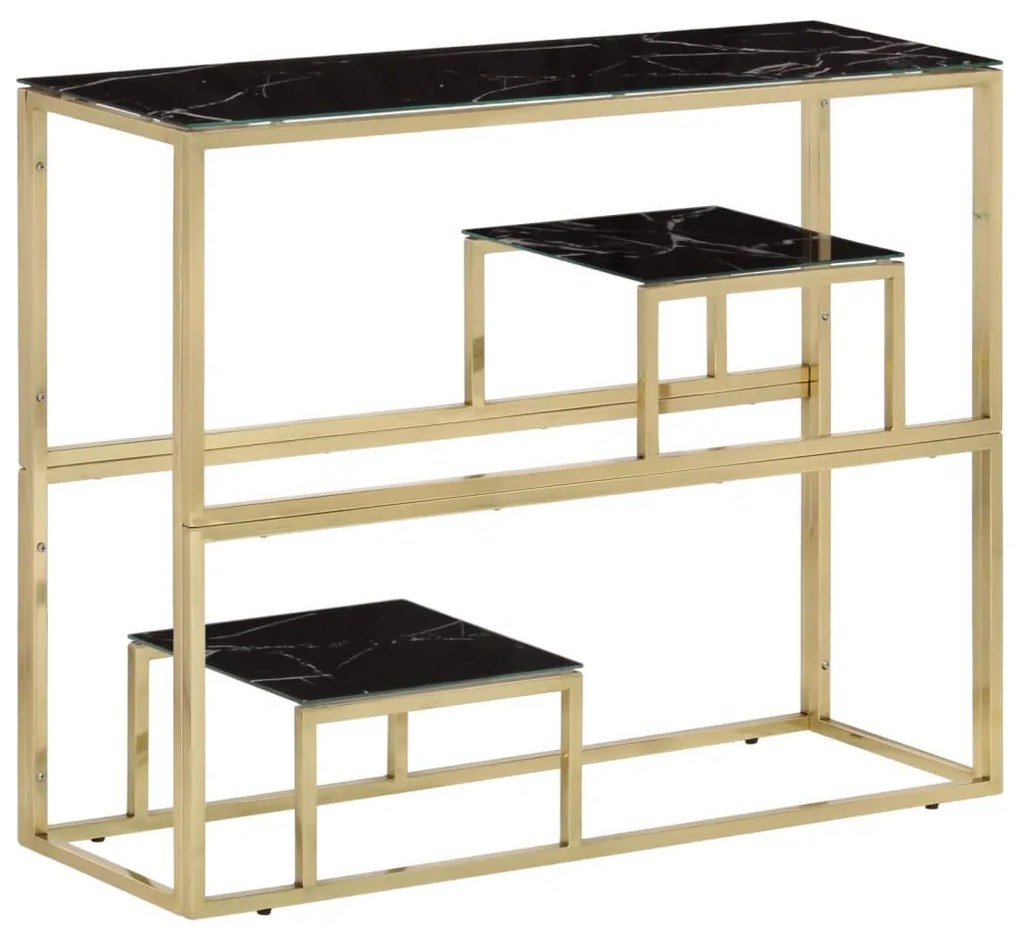 Tavolino Consolle Dorato Acciaio Inossidabile E Vetro Temperato /