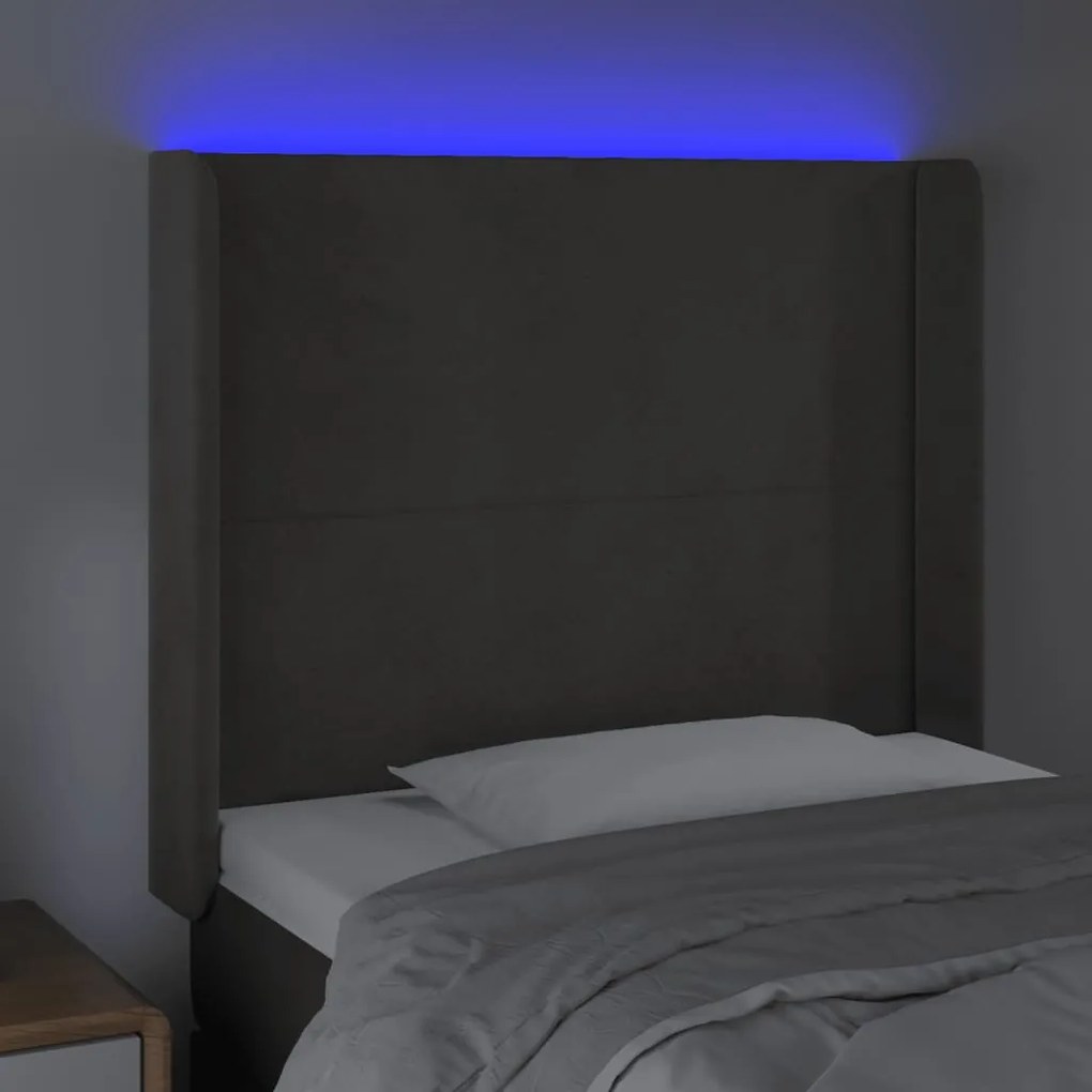 Testiera a led grigio scuro 103x16x118/128cm in velluto