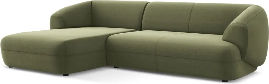 Divano angolare verde (con penisola a sinistra) con rivestimento in velluto Moana – Makamii