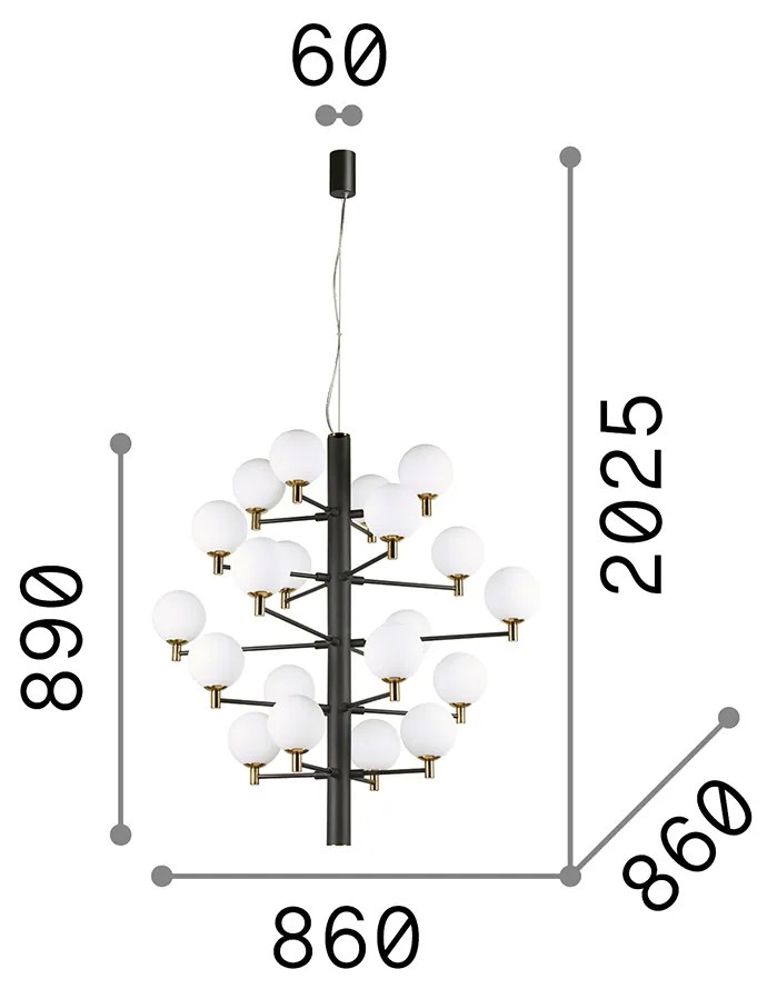 Sospensione Contemporanea Copernico Metallo Nero 20 Luce 3W 3000K Luce Calda