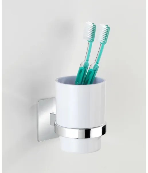 WENKO 23847800-Portaspazzolini TURBO-LOC QUADRO ED. 7x9,5 cm lucido cromo/bianco