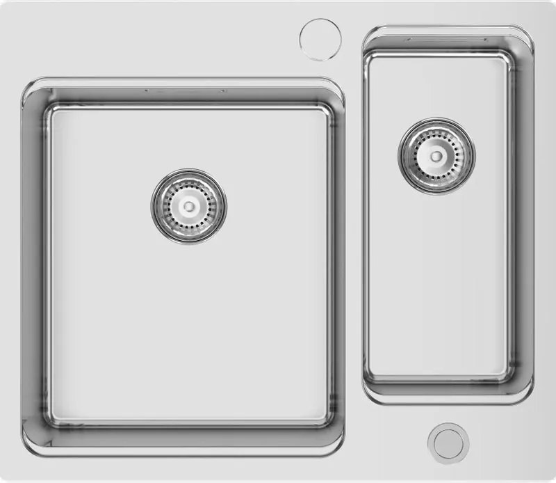 Lavello semincasso 2 vasche in inox argento RODI Una Reverse 60 L 59 x L 50.5 cm