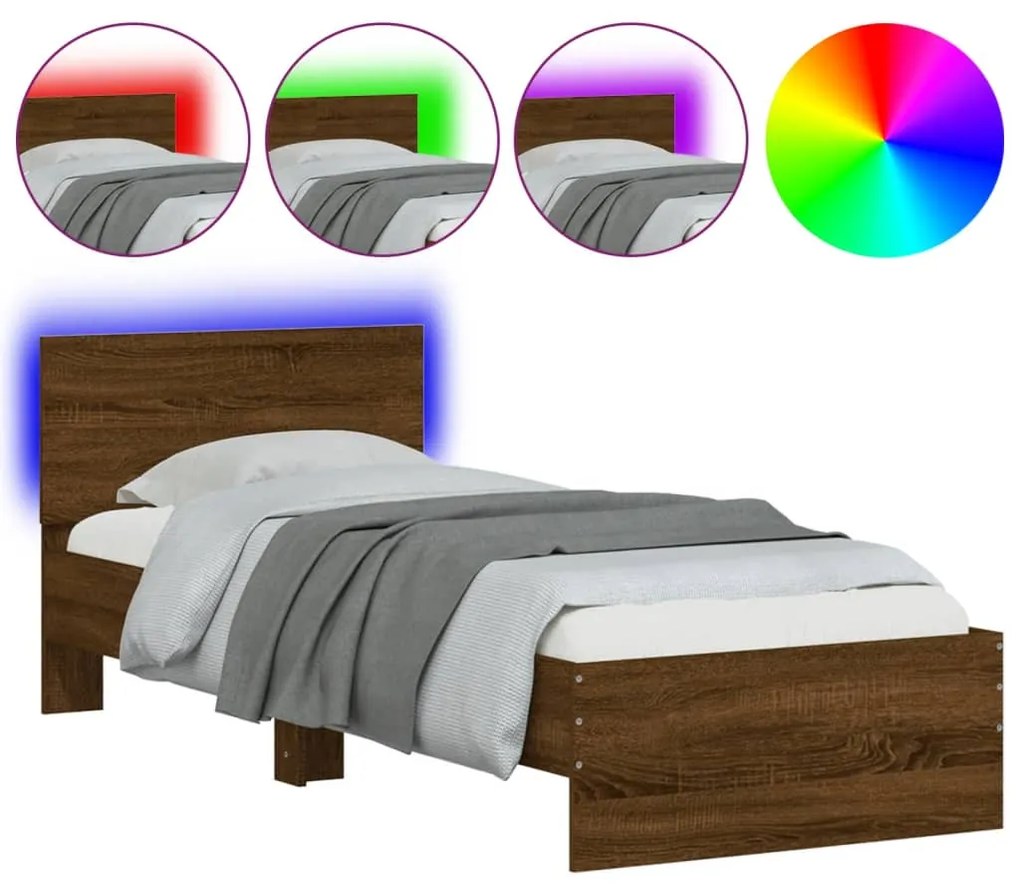 Giroletto con testiera e led rovere marrone 75x190 cm