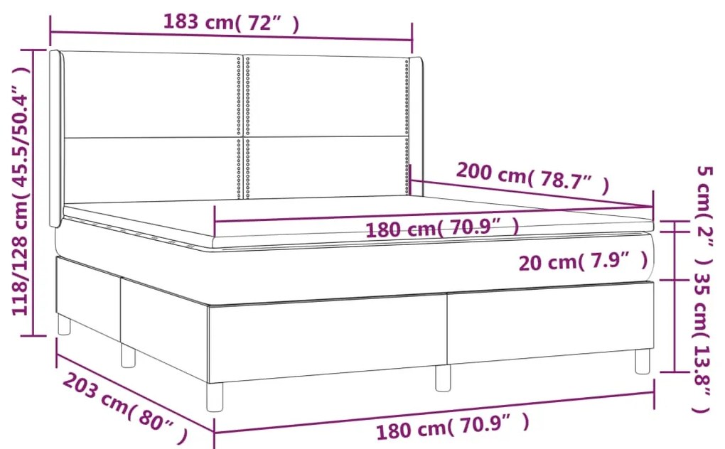 Letto a Molle con Materasso e LED Grigio Scuro 180x200 cm