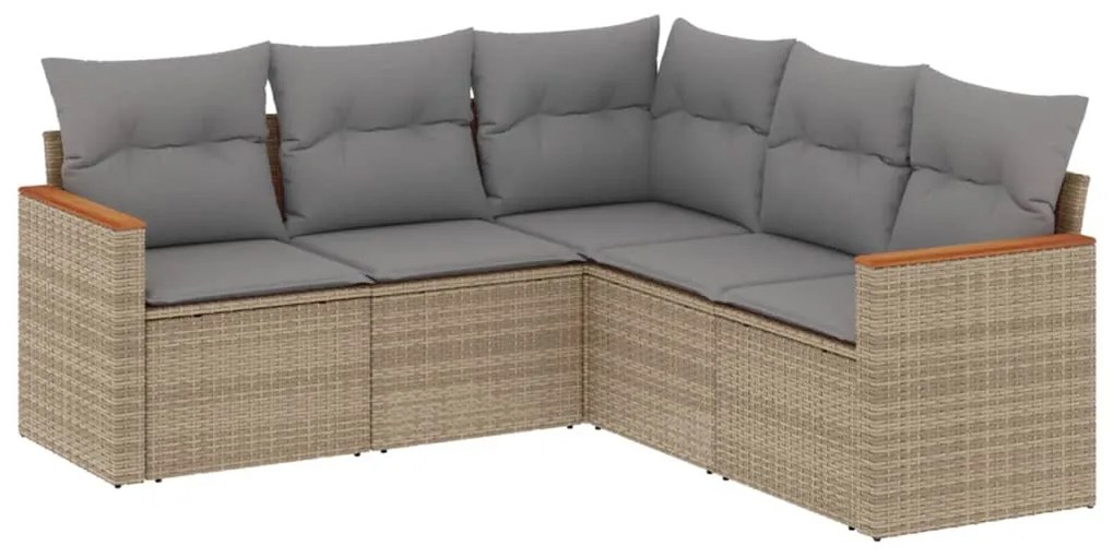 Set divano da giardino 5 pz con cuscini beige misto polyrattan