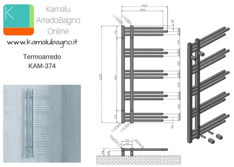 Kamalu - scalda bagno termoarredo 500x1200mm modello kam-374