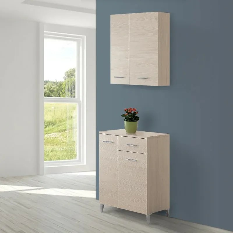 Pensile bagno sospeso 60 cm larice con ante e ripiano interno Desya