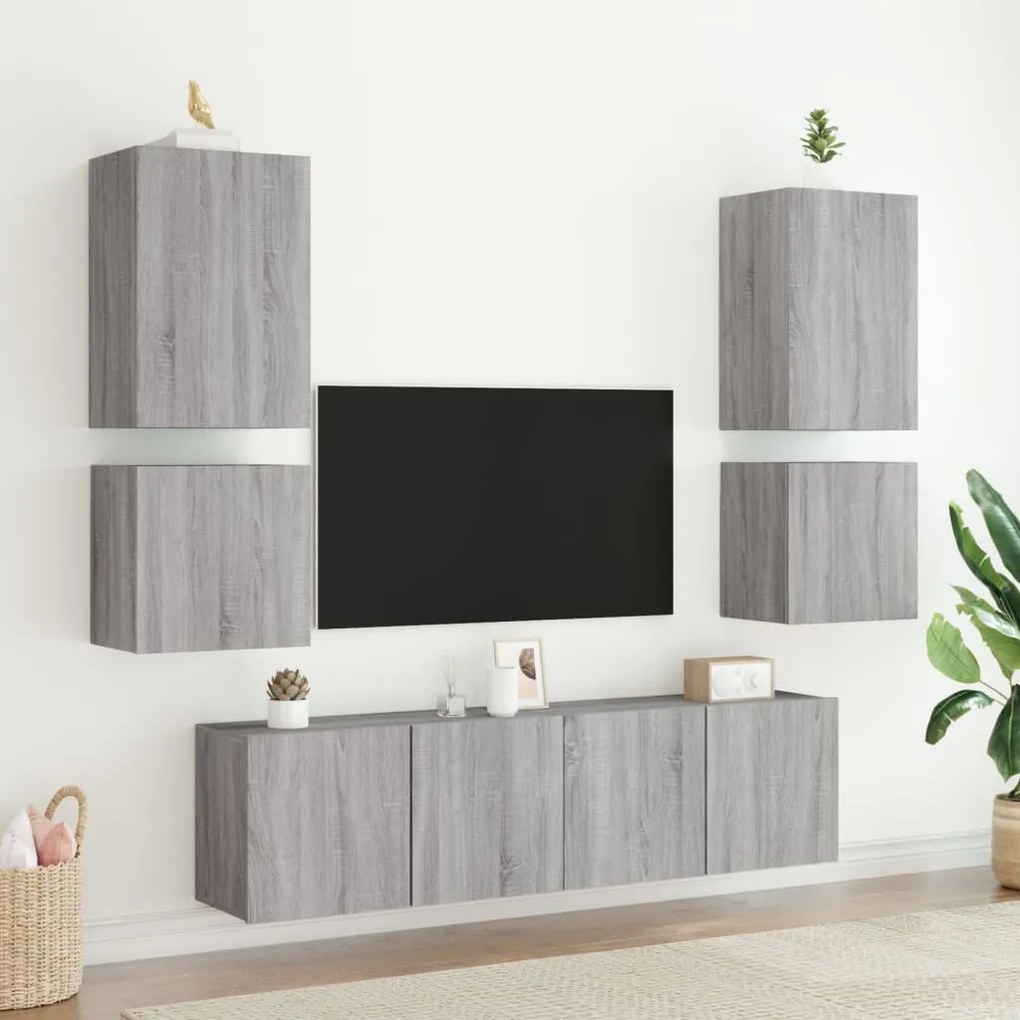 Mobili TV Muro 2pz Grigio Sonoma 40,5x30x40cm Legno Multistrato