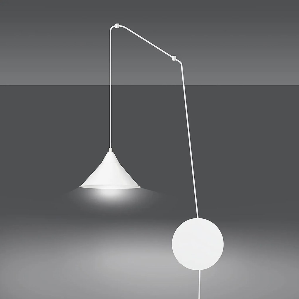 Sospensione Minimal 1 Luce Fujin In Acciao Bianco E Paralume A Cono