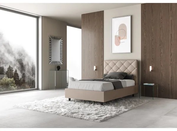Letto matrimoniale francese con rete imbottito 140x190 similpelle tortora Priya