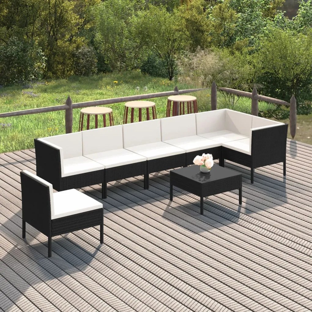 Set divani da giardino 8 pz con cuscini in polyrattan nero