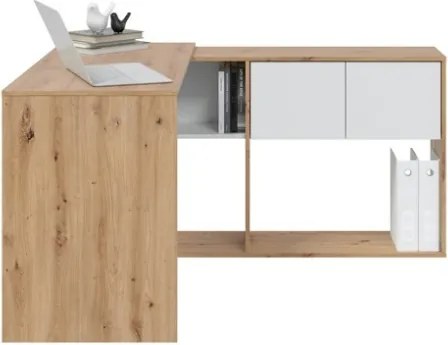 Scrivania Libreria Moderna Doppia Configurazione Reversibile Bianco E Rovere