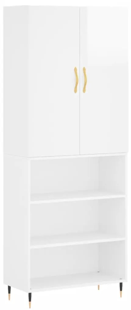 Credenza Bianco Lucido 69,5x34x180 cm in Legno Multistrato