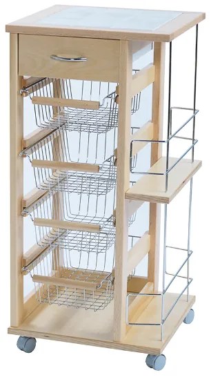 Carrello salvaspazio con cesti portafrutta e portabottiglie Naturale