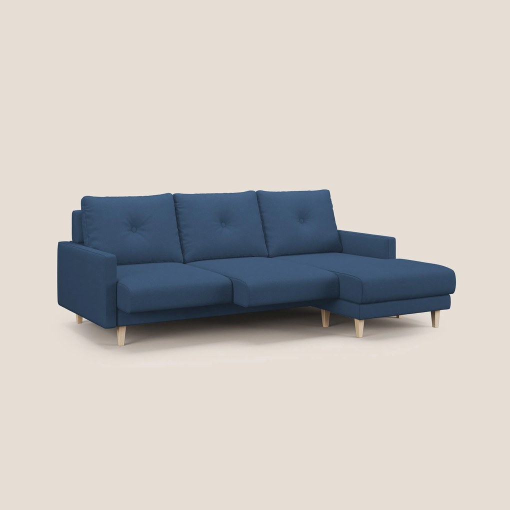 Matisse Divano angolare con sedute scorrevoli in tessuto morbido smacchiabile T17 blu