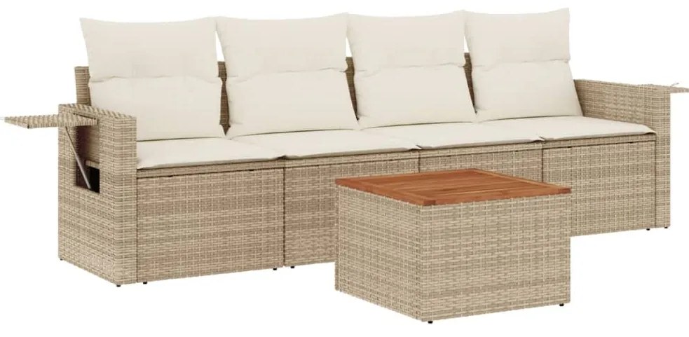 Set divano da giardino 5 pz con cuscini beige in polyrattan