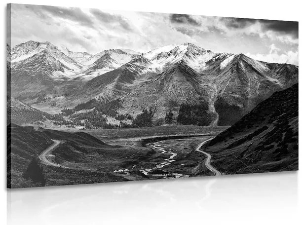 Quadro su tela – Panorama montano magnifico in bianco e nero