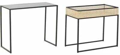 Set di 2 Tavolini DKD Home Decor Metallo Rattan (60 x 30 x 50 cm)