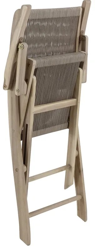 Sedia da giardino in acacia con braccioli pieghevole Soho Heritage, seduta in corda beige