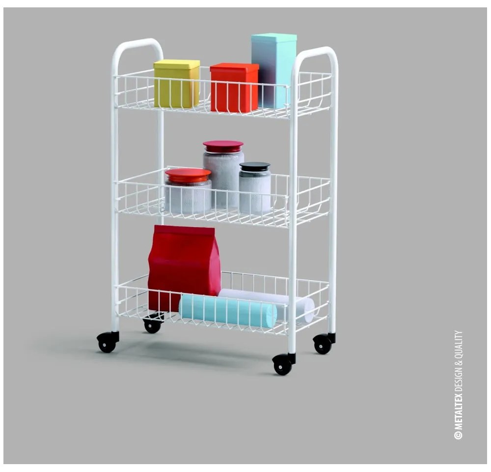 Carrello portaoggetti bianco in metallo 41x63x23 cm Siena – Metaltex