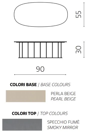 Tavolino D90 cm con base in metallo Beige e piano in vetro Fumč MUTE