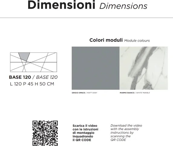 Mobile da bagno sospeso moderno CRIZIA base 120 con lavabo, GRIGIO OPACO