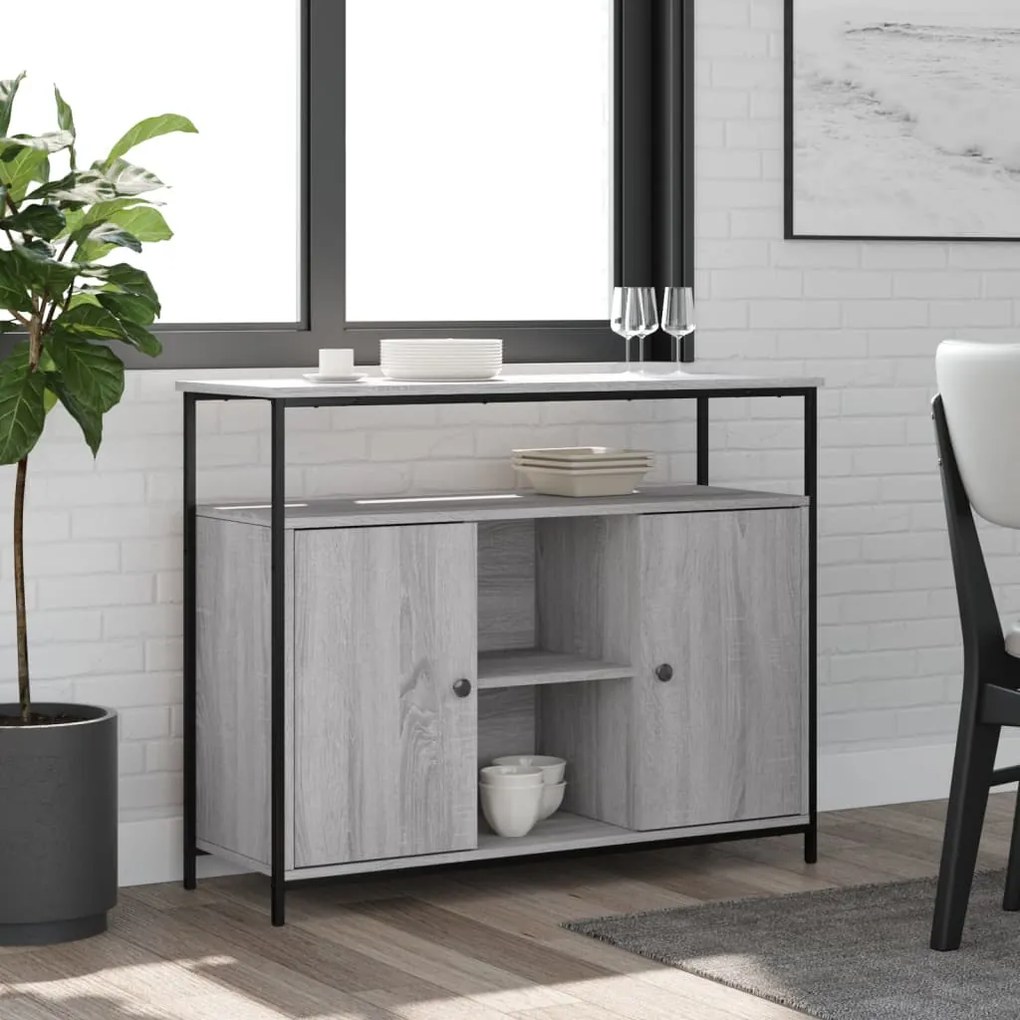 Credenza Grigio Sonoma 100x35x80 Cm İn Legno Multistrato /