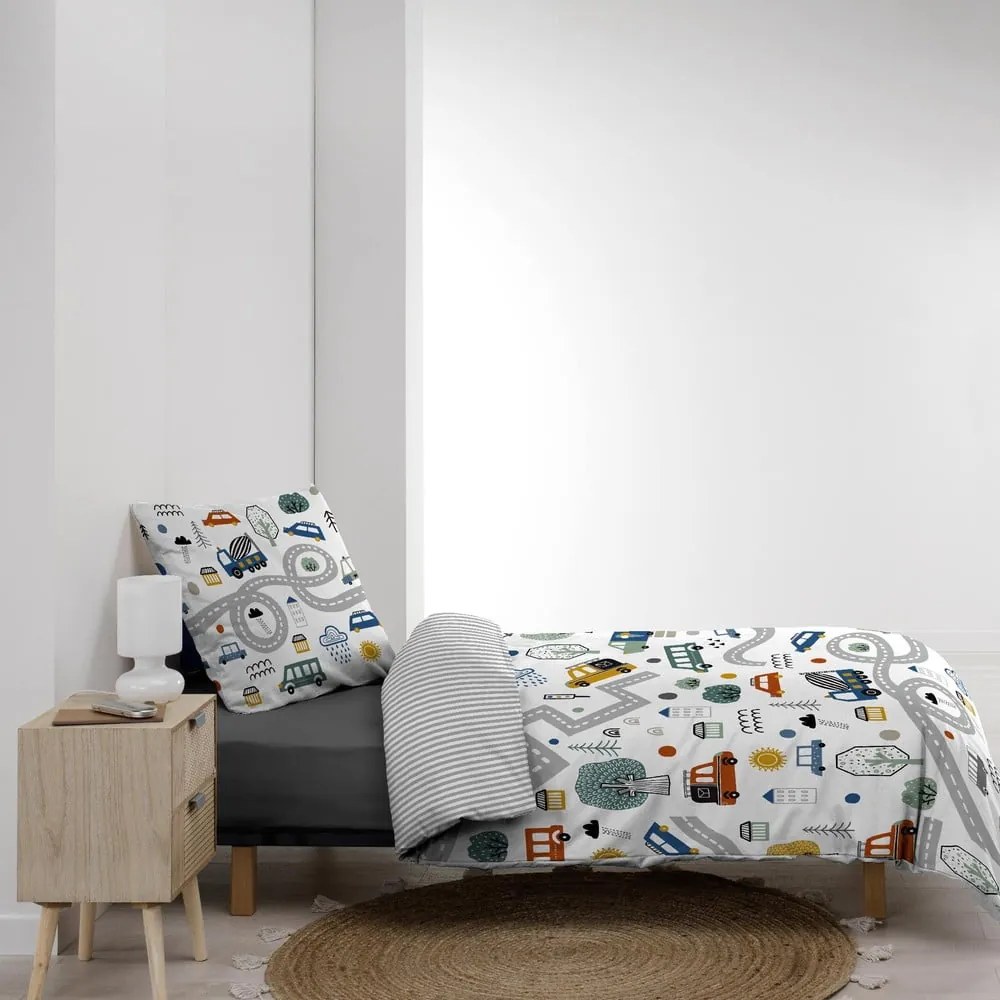 Set copripiumino e federa da bambini bianco in cotone per letto singolo 140x200 cm Pti Bolide – douceur d'intérieur