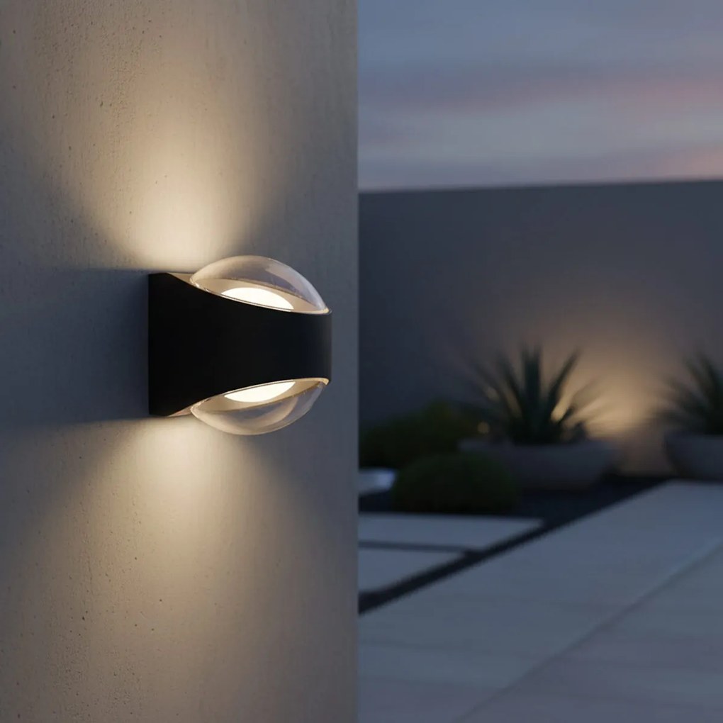 Applique LED 12W Bidirezione Curvo IP65 con LED Bridgelux - Nera
