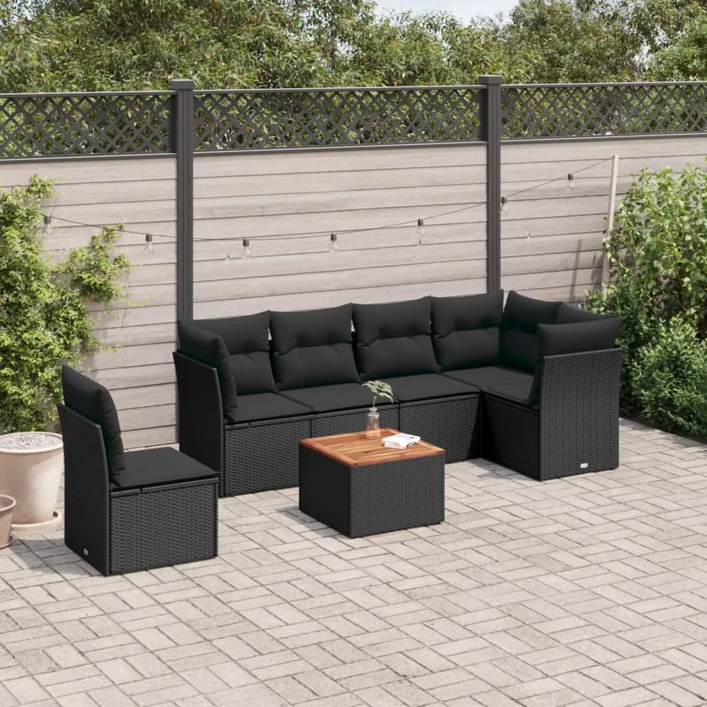 Set divani da giardino con cuscini 7pz nero polyrattan