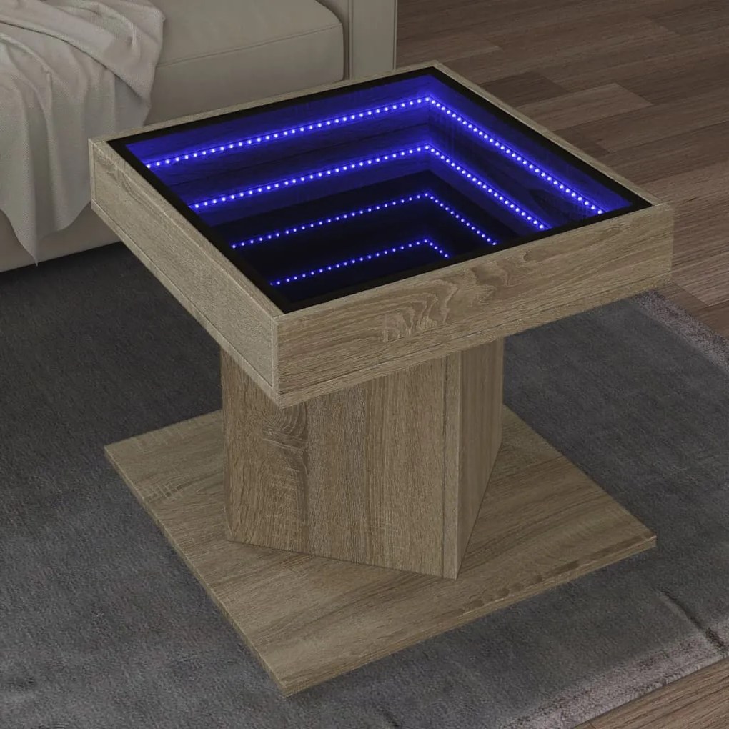 Tavolino Salotto Con Led Rovere Sonoma 50x50x45 Cm Multistrato /