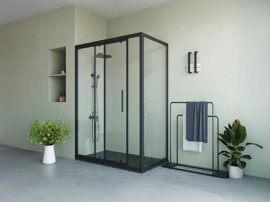 Parete doccia con porta scorrevole nero opaco stile industriale 140 x 80 x 195 cm - TORONI