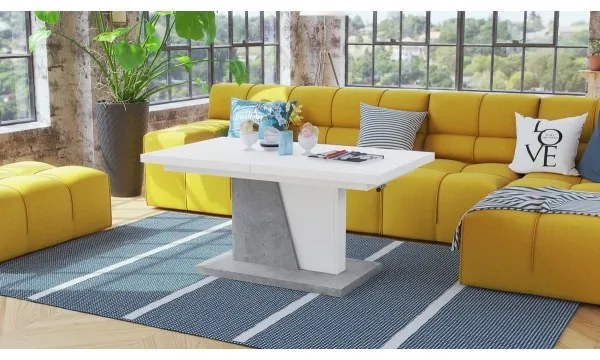 Tavolino pieghevole da caffè/pranzo con piano sollevabile NINO bianco/grigio calcestruzzo