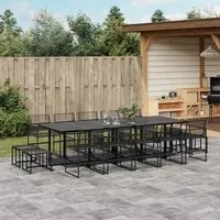 Set da Pranzo da Giardino 15 pz Nero in Polyrattan 3295056