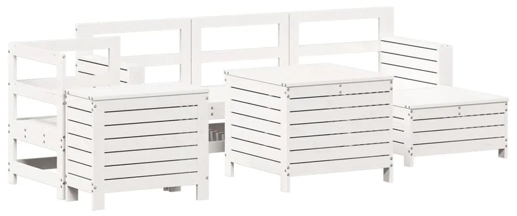 Set divani da giardino 7 pz bianco in legno massello di pino