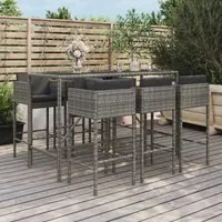 Set Bar da Giardino 7 pz con Cuscini in Polyrattan Grigiocod mxl 101071