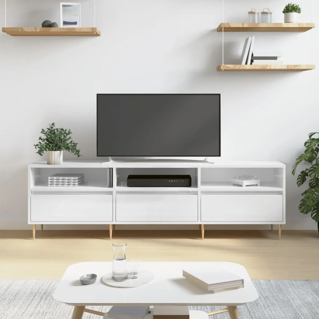 Mobile Porta TV Bianco Lucido 150x30x44,5 cm Legno Multistrato